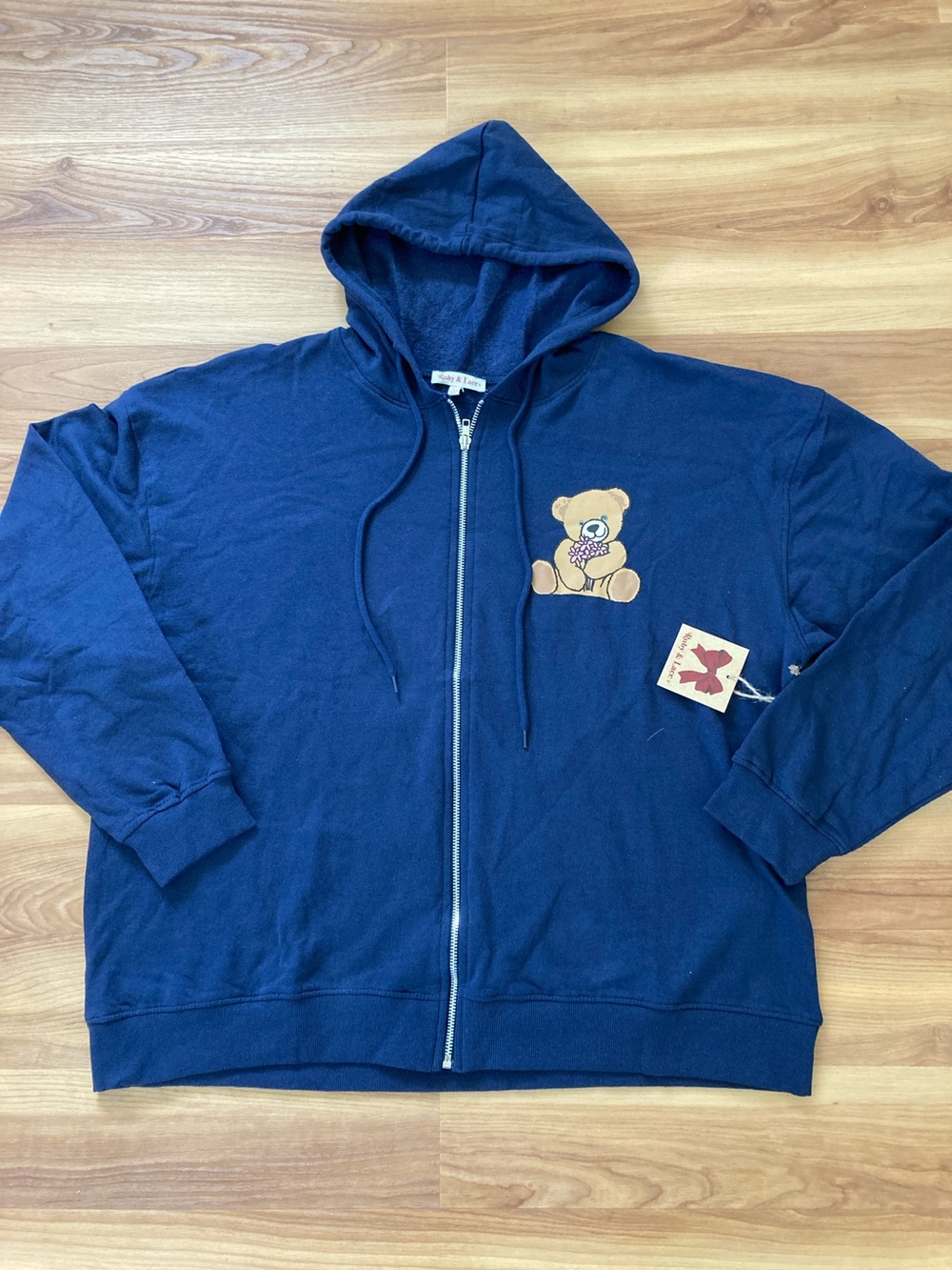 Ruby & Lace Navy Teddy Zip-Up Hoodie with Teddy Bear 🧸 Print New York
